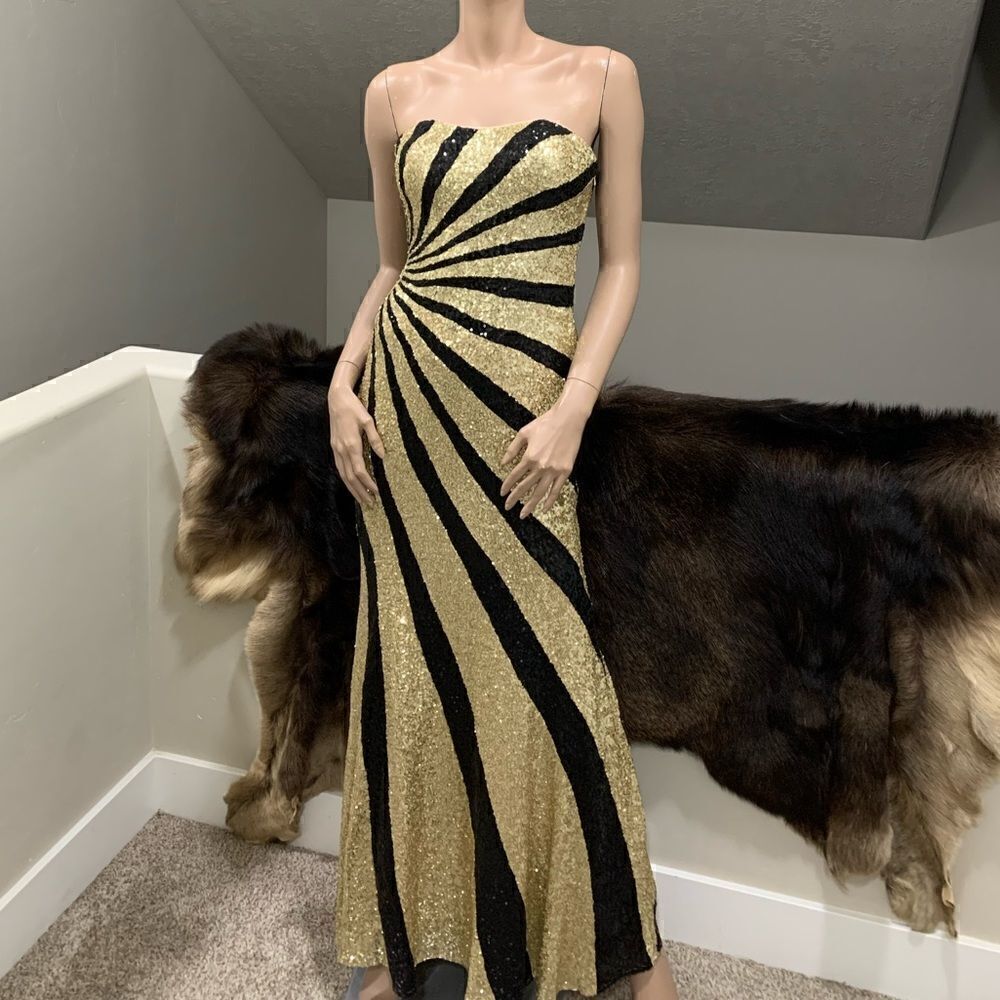New Stunning  Strapless Sequins Colorblock Evening Dress
